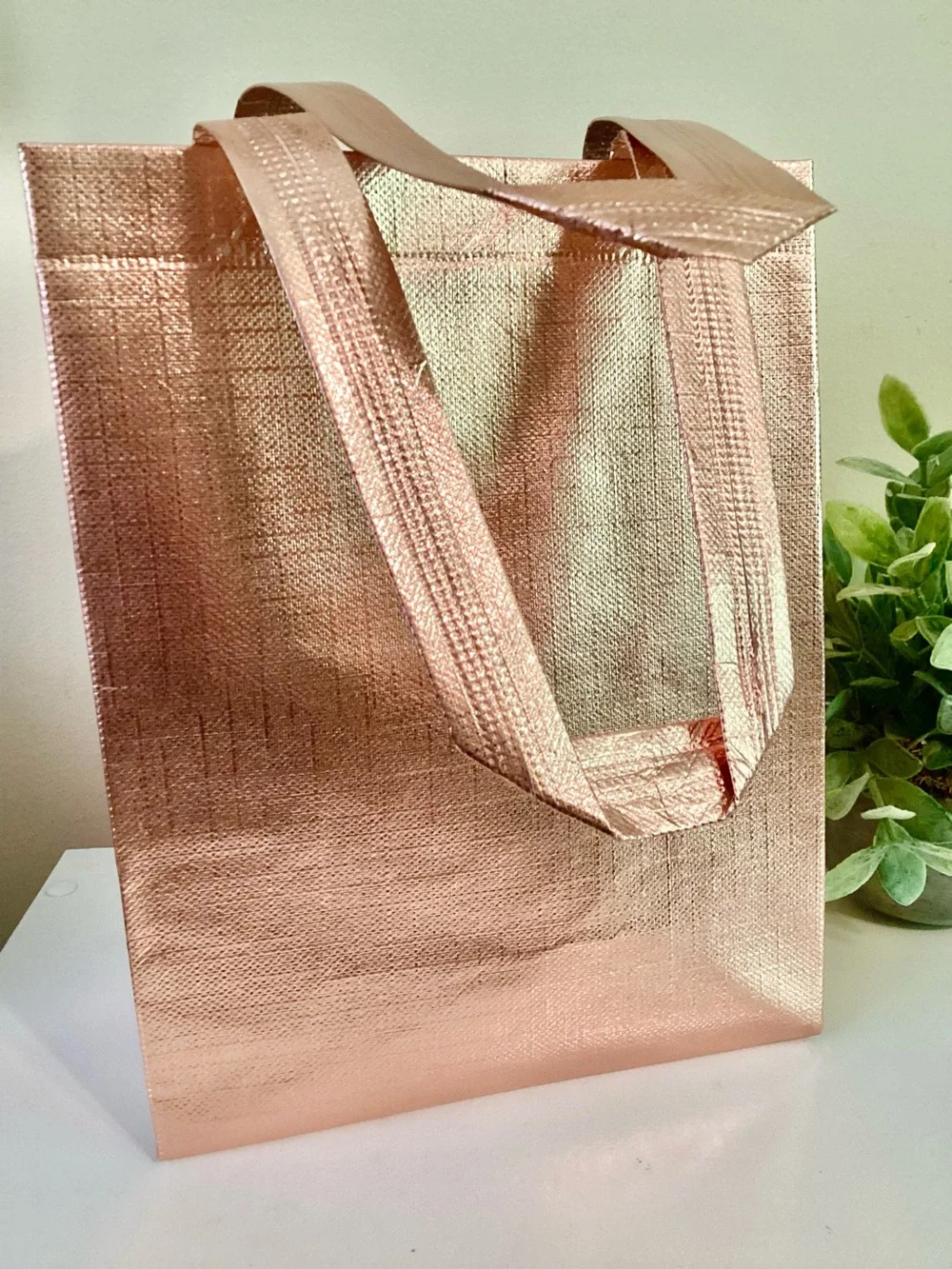 Set of 7 Rose Gold Metallic Vinyl Gift Bags